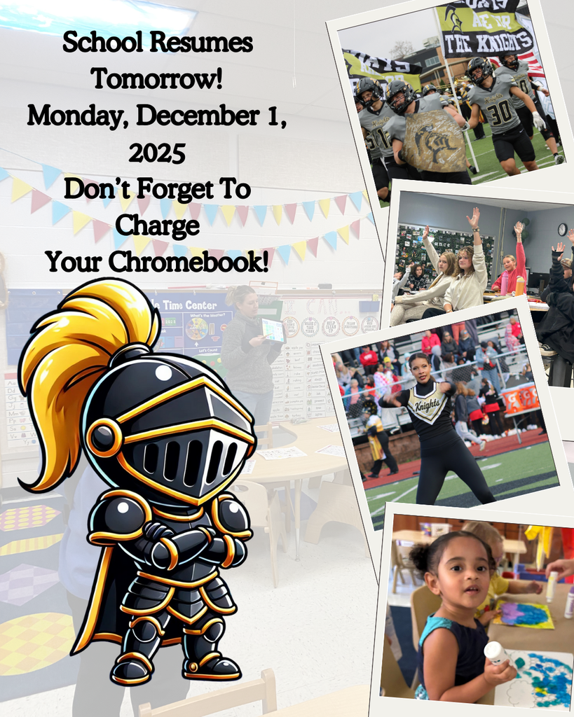 Collage of students and a little knight graphic. Same message as caption. 