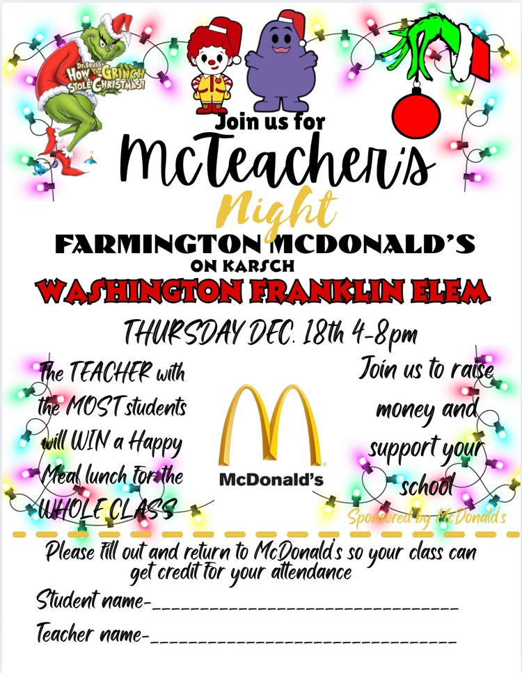 McTeacher’s night at McDonald’s 12/18/25 4-8