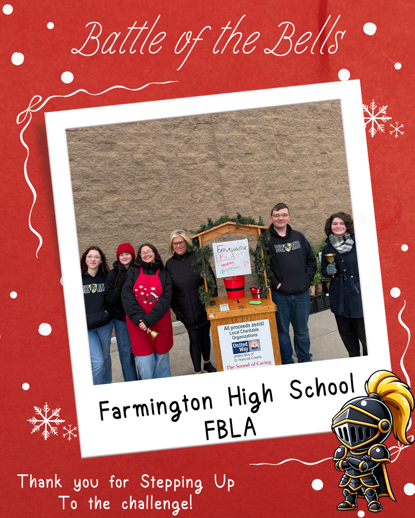 Photo of FBLA group ringing the bell in front of Schnucks