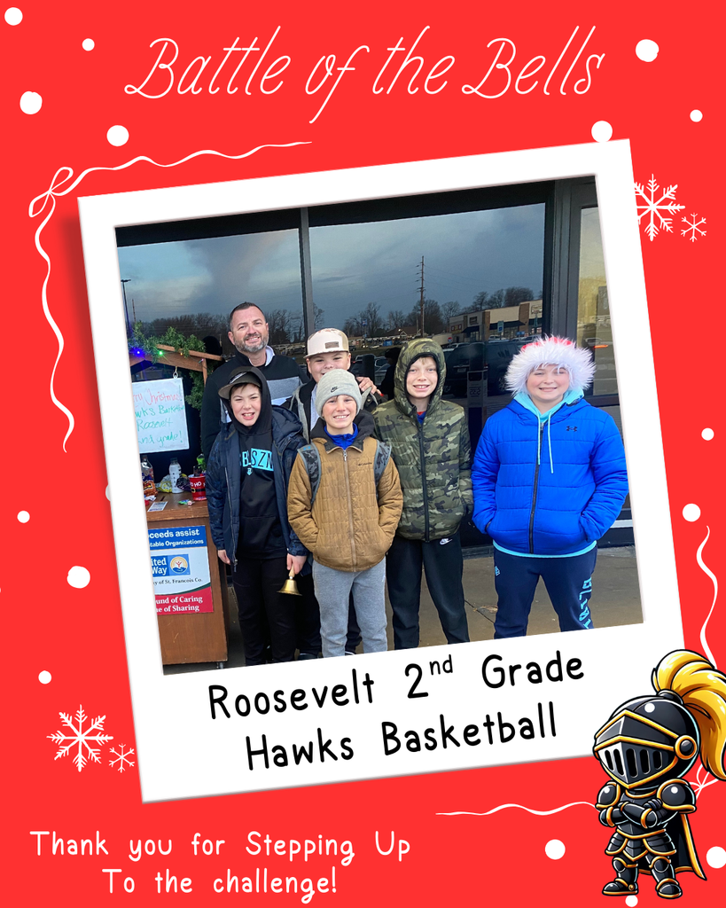 students from Roosevelt ringing the bell and Mr. Birkner