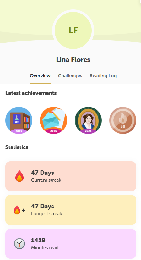 Lina Flores has a 47 day reading streak