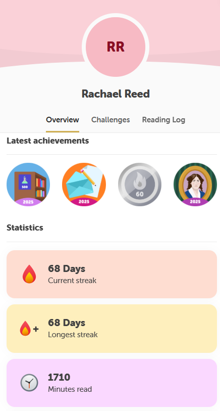 rachael reed has a 68 day reading streak
