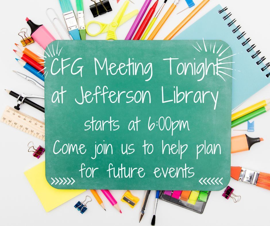 Come join us for our Charger Family Group meeting tonight at Jefferson Elementary in the Library, starting at 6:00 pm