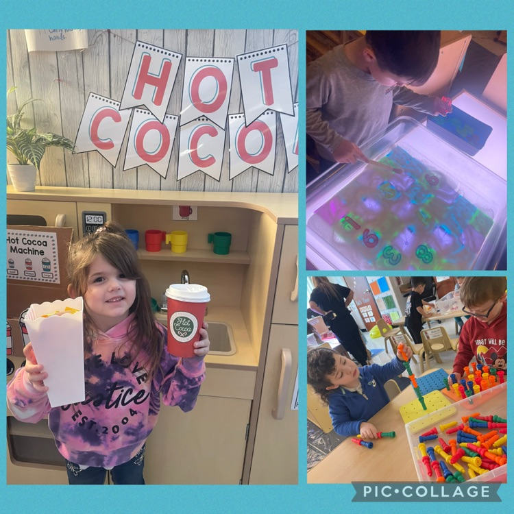 snacks and hot cocoa, and building and creating 