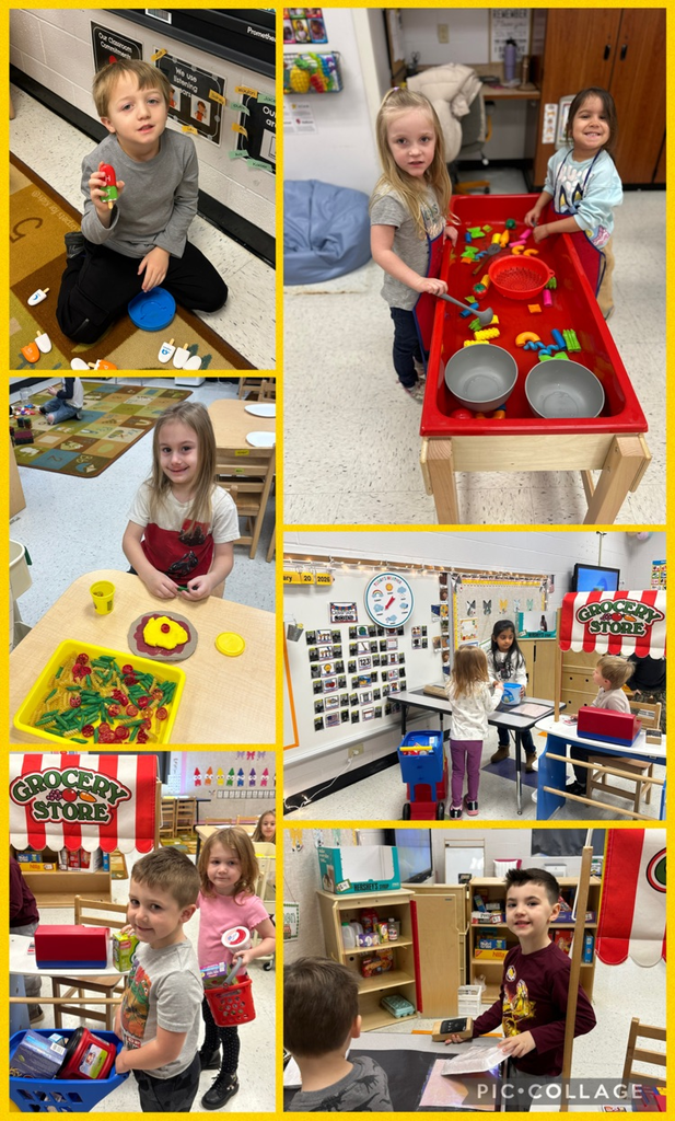 Playing in grocery store station.