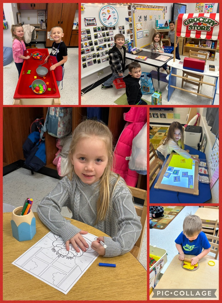 Coloring healthy food, and creating pizza.