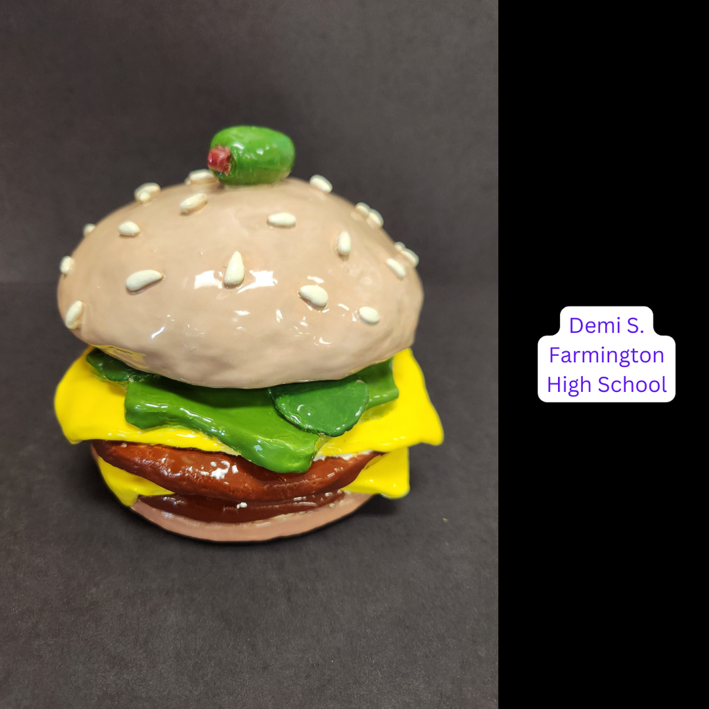 Clay hamburger artwork by Demi S at FHS