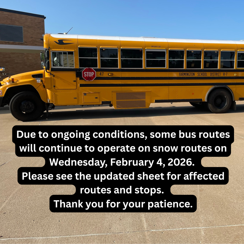 Photo of a bus. Due to ongoing conditions, some bus routes will continue to operate on snow routes on Wednesday, February 4, 2026. Please see the updated sheet for affected routes and stops. Thank you for your patience.