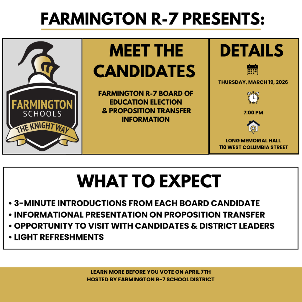 What to expect: • 3-minute introductions from each Board candidate • Informational presentation on Proposition Transfer • Opportunity to visit with candidates & District Leaders • Light refreshments