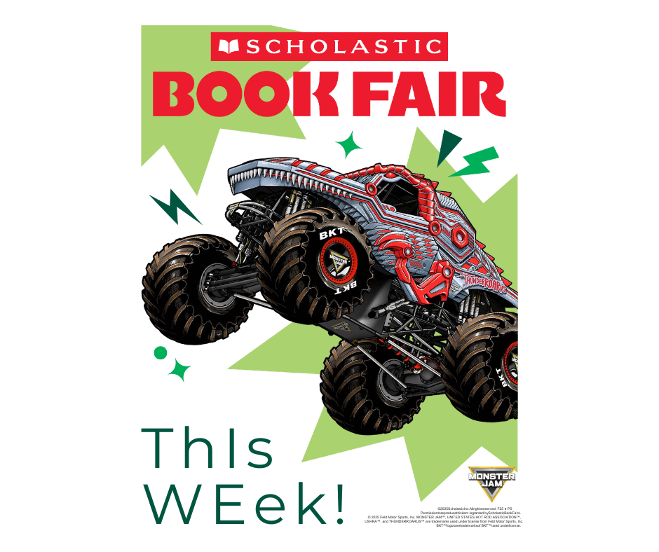 Monster truck book fair announcement