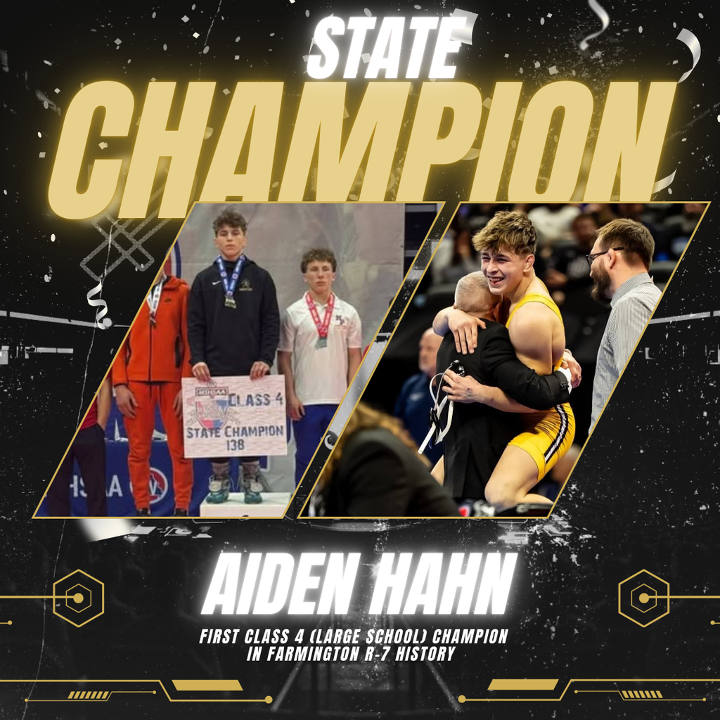 Aiden Hahn State Champion photo of him on the podium and hugging his coach