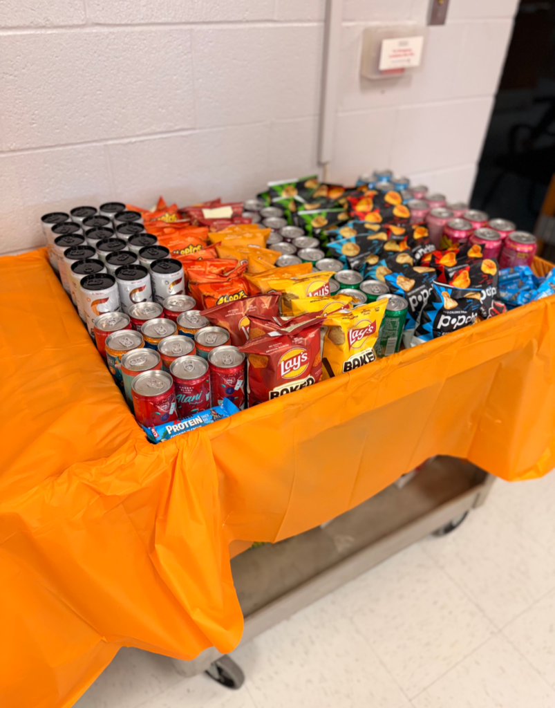 Cart of snacks for Teacher Appreciation Week.
