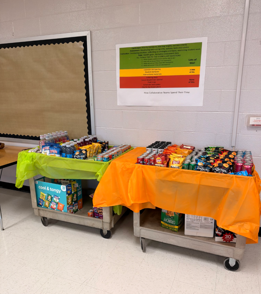 Cart of snacks for Teacher Appreciation Week.