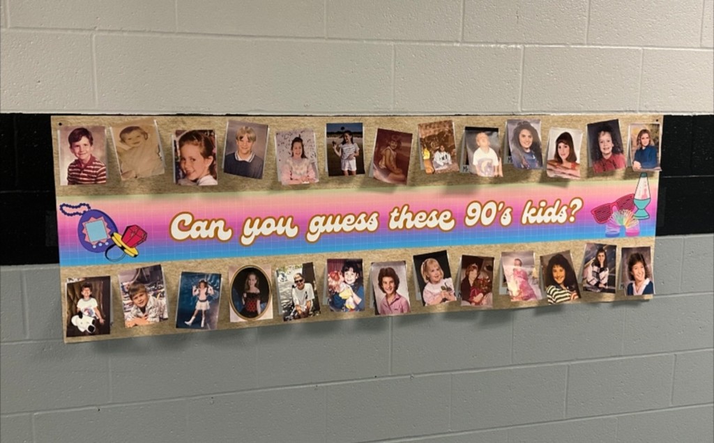 Banner with pictures of teachers from the 90's