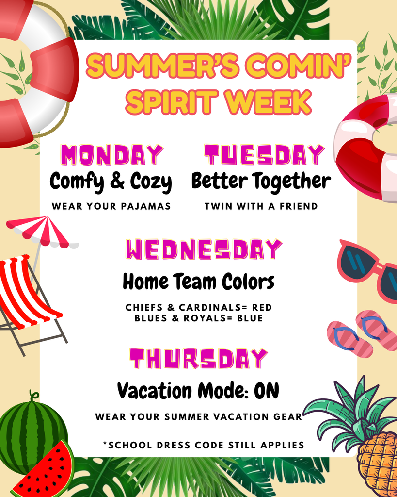 Monday Pjs / Tuesday Twin / Wednesday Team colors / Thursday Vacation clothes