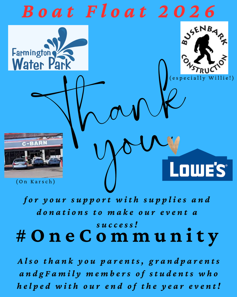 Thank youwater park, Busenbark Construction (esp. Willie), Lowes, the C-Barn on Karsch and all of the parents who helped