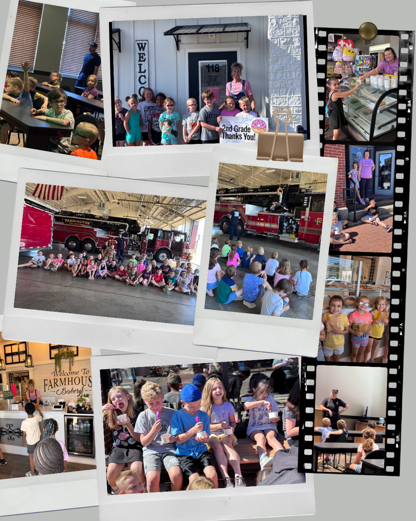 Collage of second graders on field trips