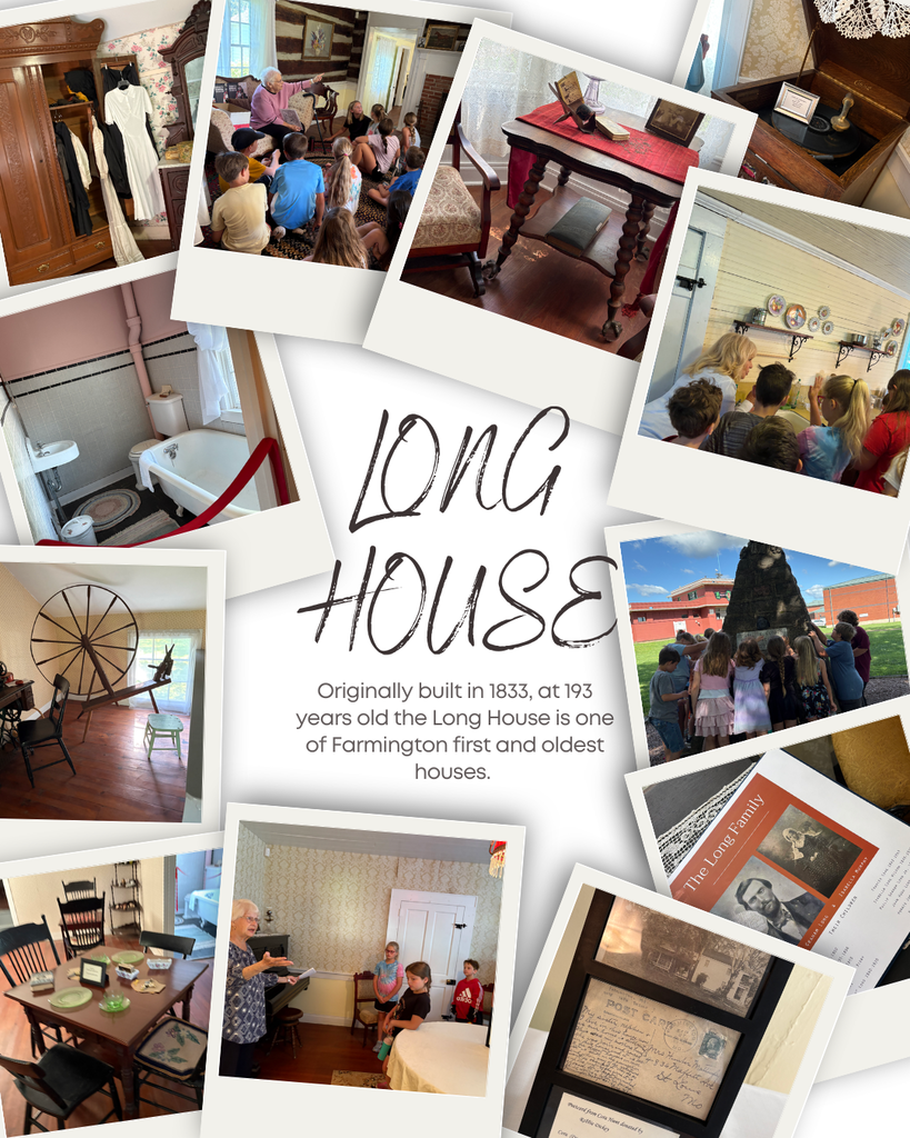 Photo collage of the historic Long House in Farmington