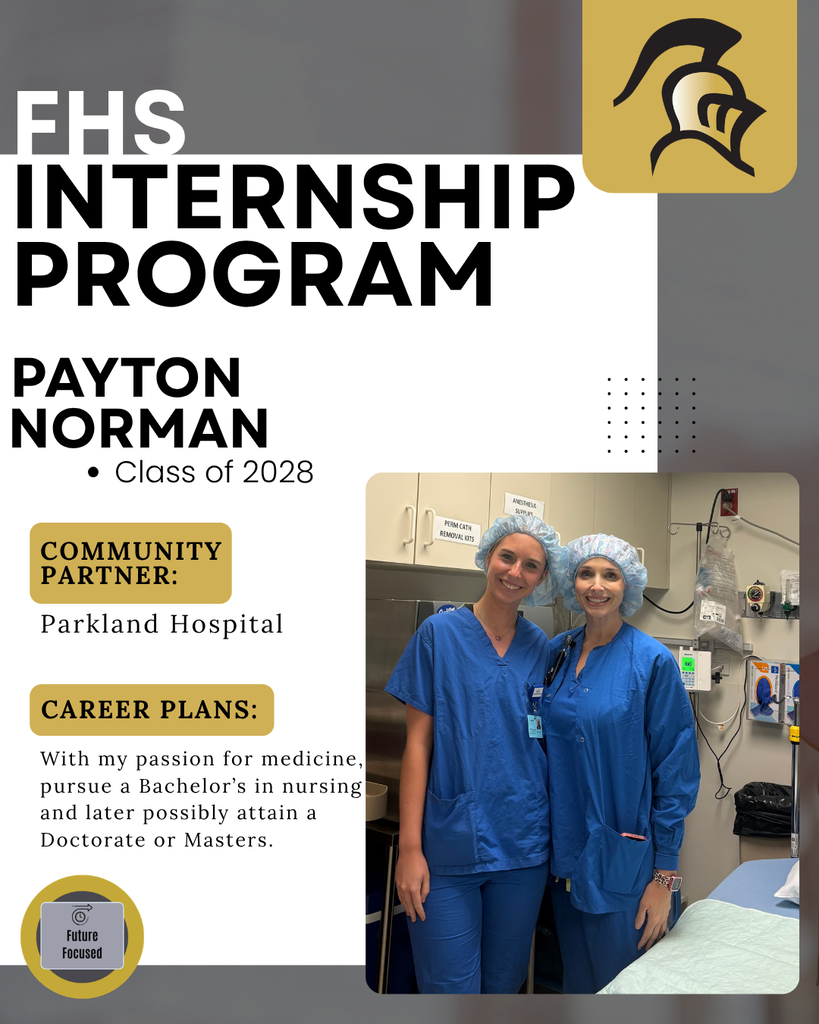 Internship recognition of Payton Norman working at Parkland Hospital
