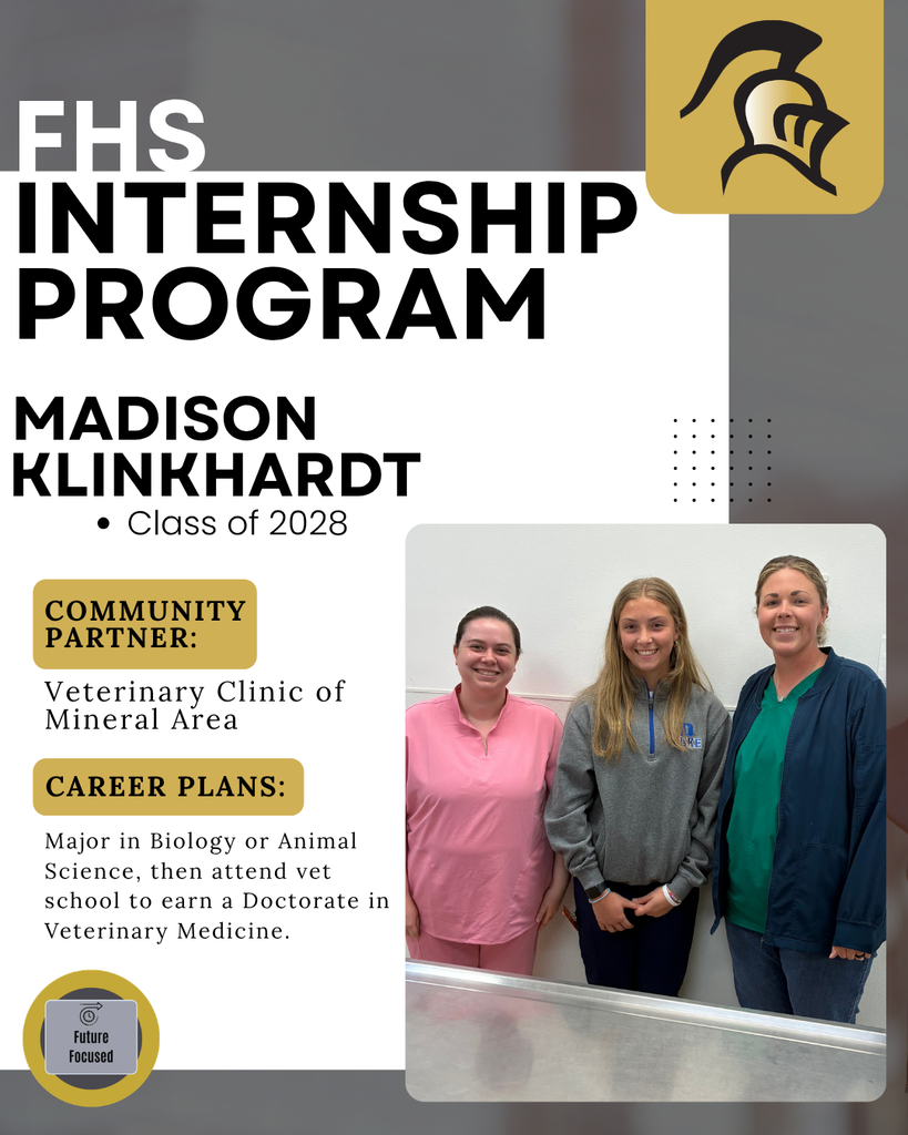 Internship recognition of Madison Klinkhardt working at the Veterinary Clinic of the Mineral Area.