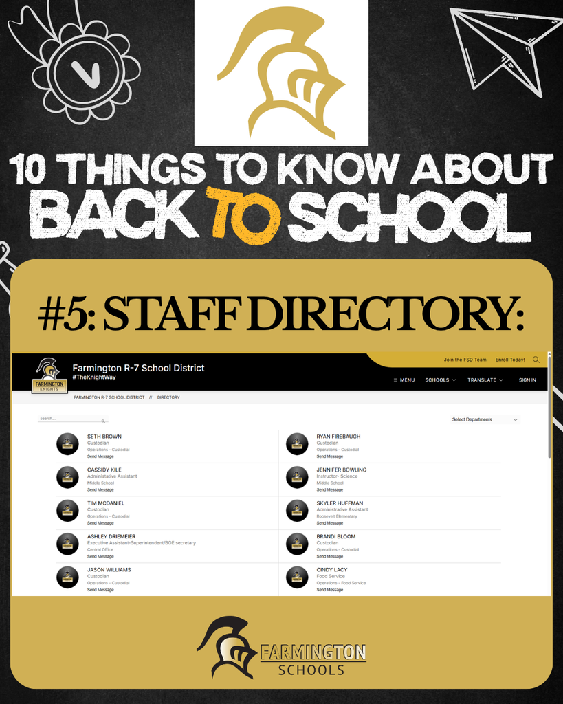 A digital advertisement for "10 things to know about back to school" with a black background and gold text.