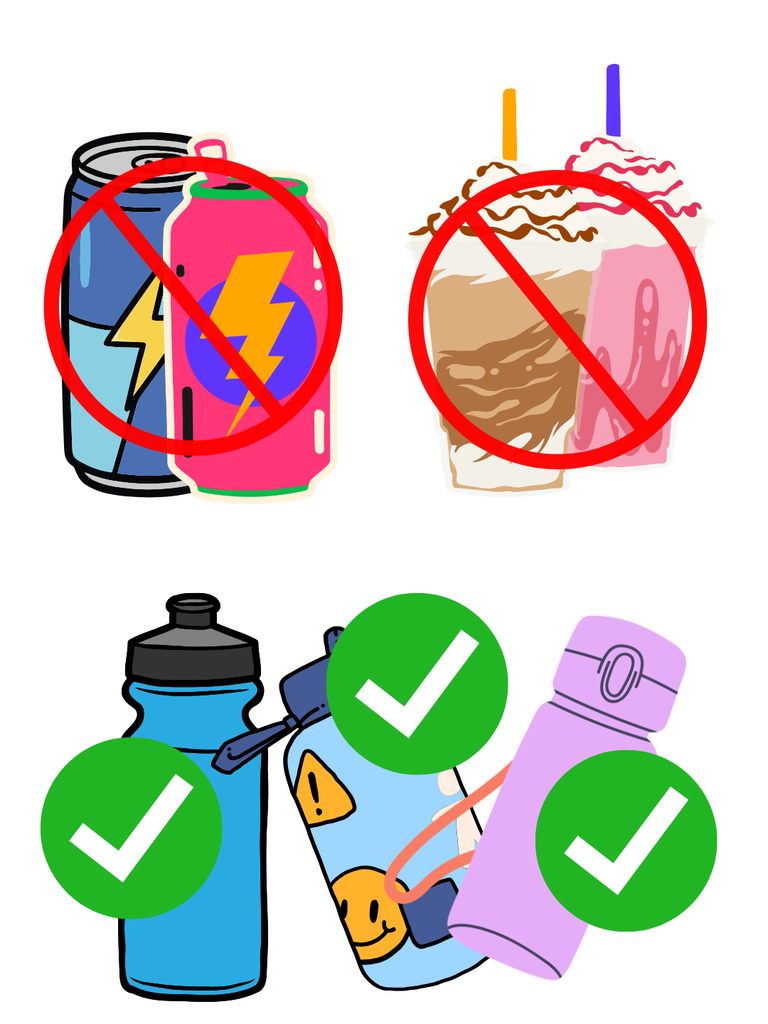 no energy drinks or frappes water bottles are good