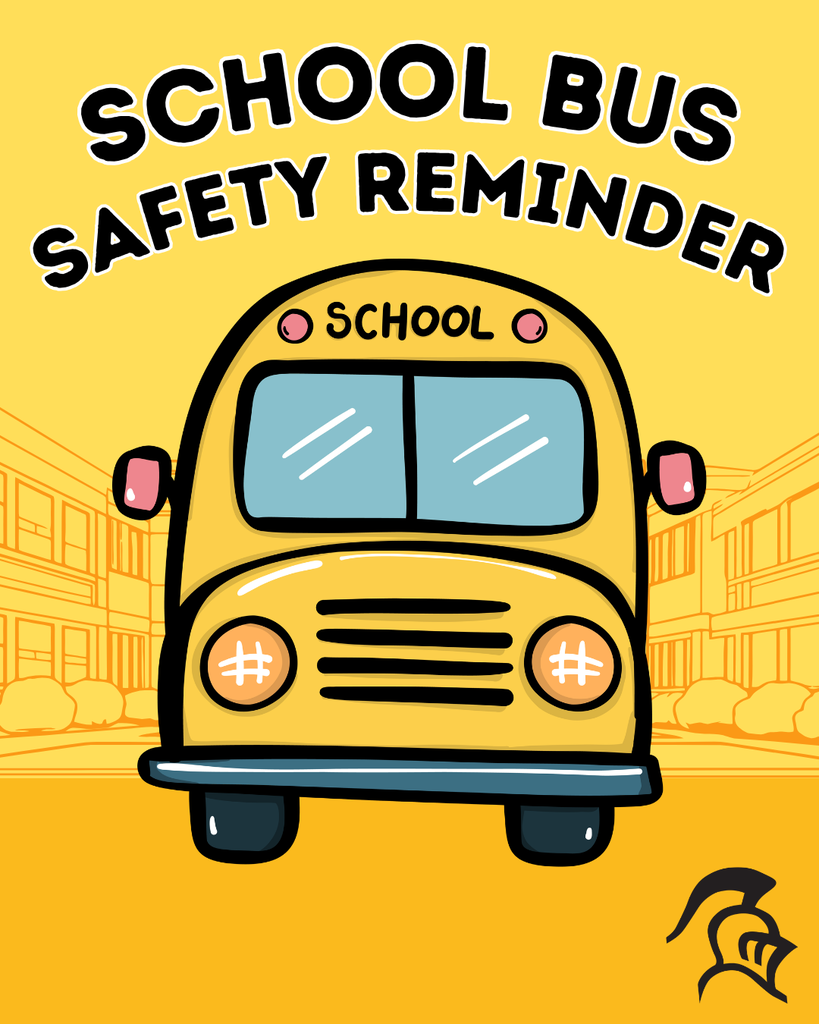A yellow school bus labeled "SCHOOL" drives past buildings. The background shows a sunny day.