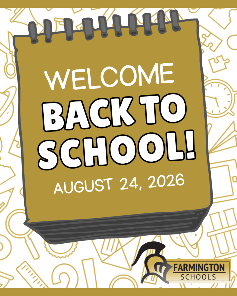 A calendar page displays "Welcome Back to School!" above "August 24, 2026." It has a yellow and white background.