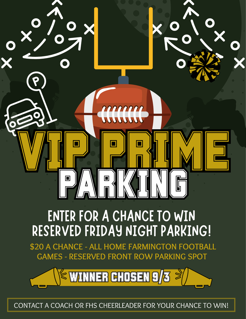 A green background displays a football under a yellow goalpost. The text "VIP PRIME PARKING" is displayed.