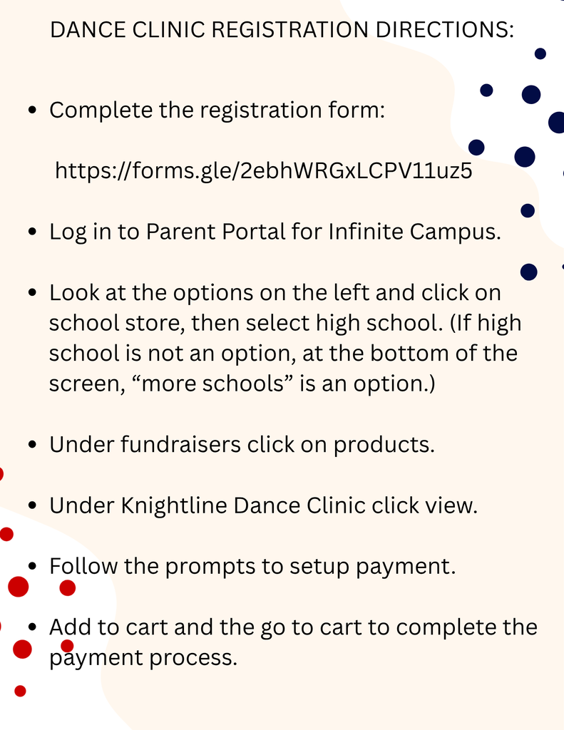 Step-by-step guide for dance clinic registration. Instructions include form completion, portal login, and payment setup.