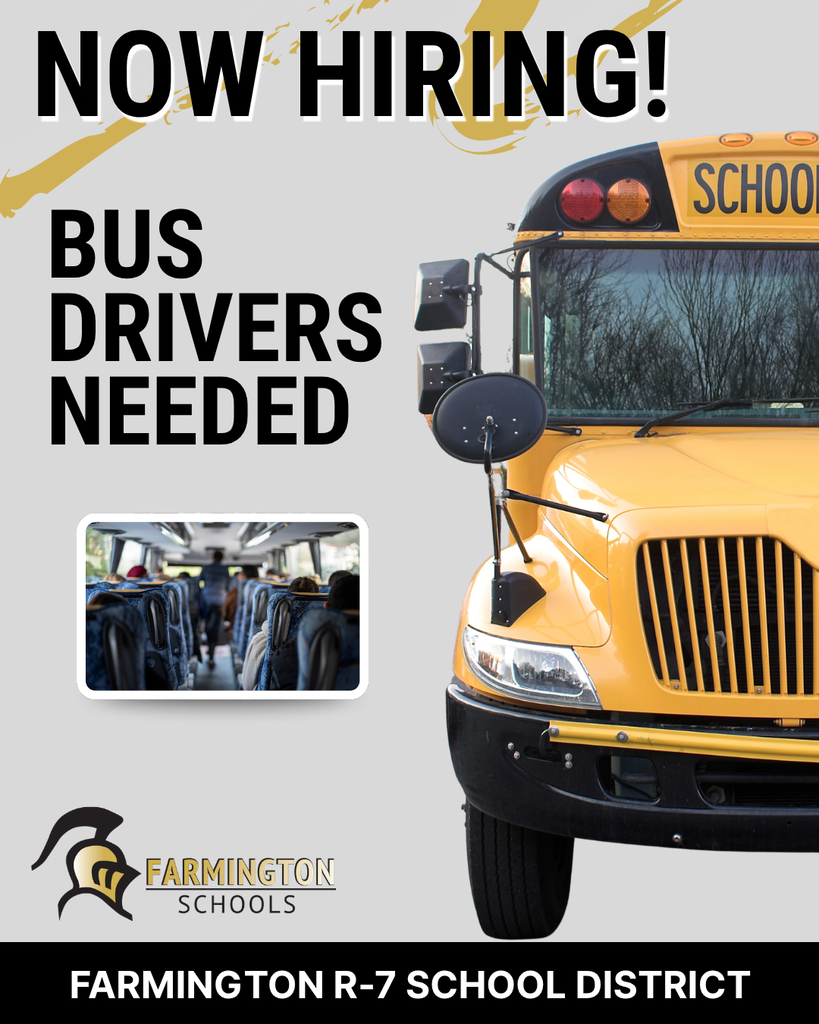 A yellow school bus with a large ad for hiring drivers. Text reads: "Now Hiring! Bus Drivers Needed."