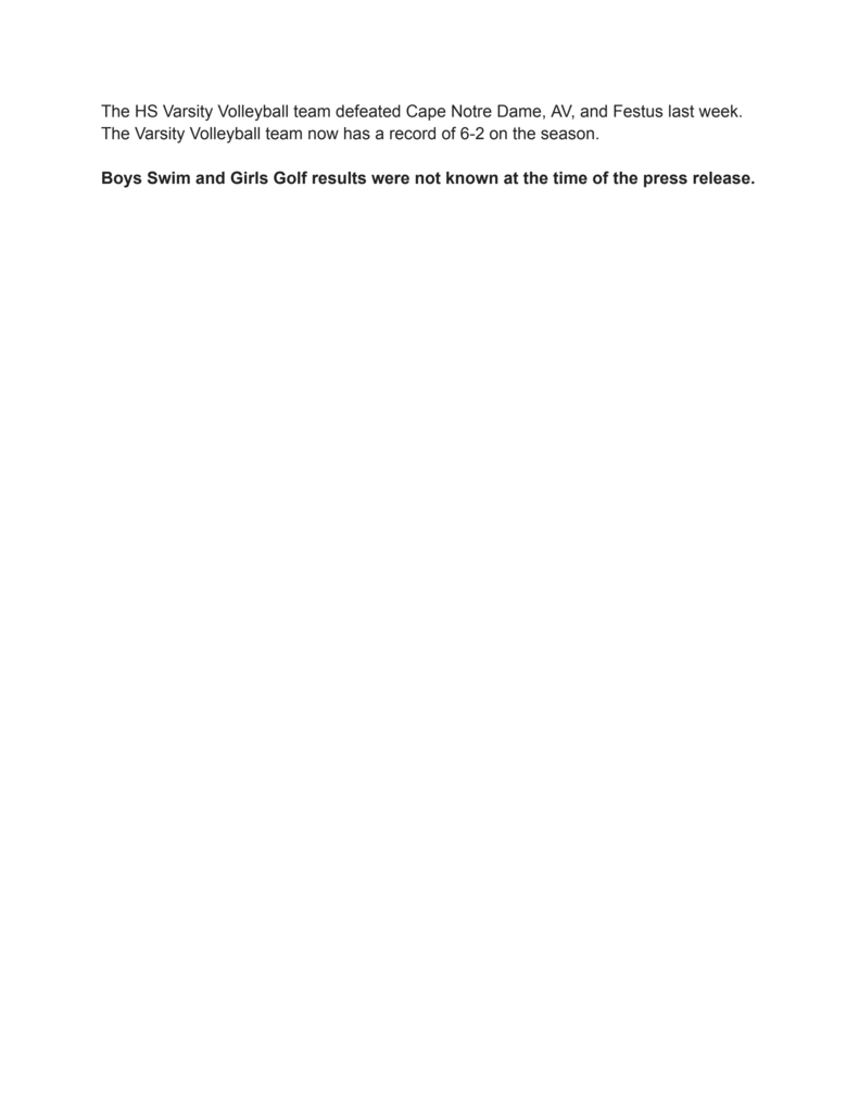 Farmington Athletic Dept. Weekly Press Release- Sept. 8