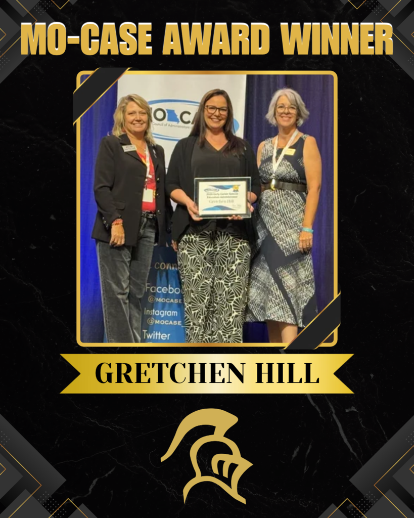 Three women stand with a golden frame. Center holds a plaque. Black background with gold text and logo.
