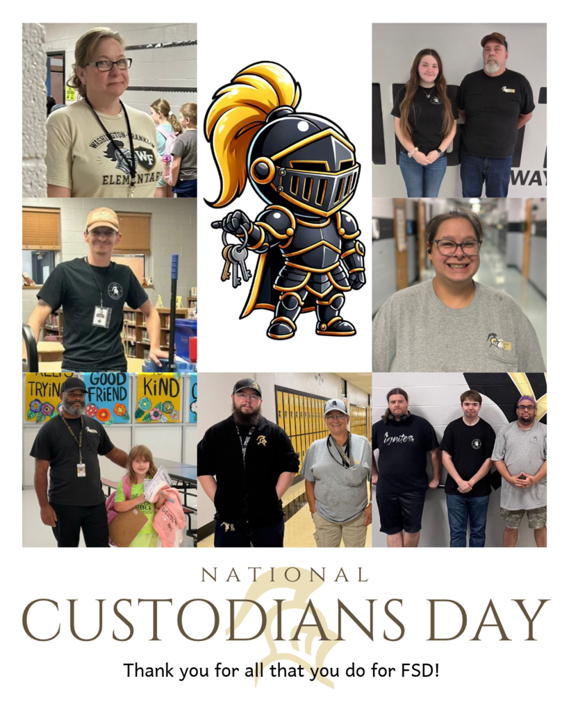 A collage of photos features various individuals in different settings. Text reads "National Custodians Day" and "Thank you for all that you do for FSD1."