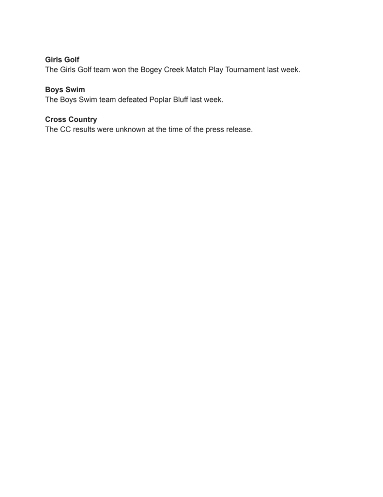 Farmington Athletic Dept. Weekly Press Release- Oct. 5th