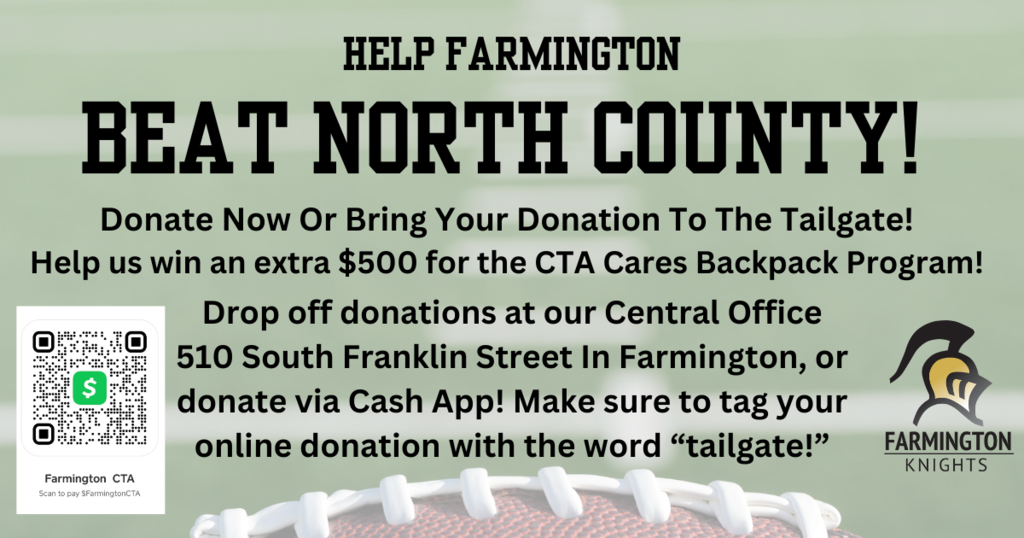 Help us win an extra $500 for CTA Cares by bringing a donation to the tailgate