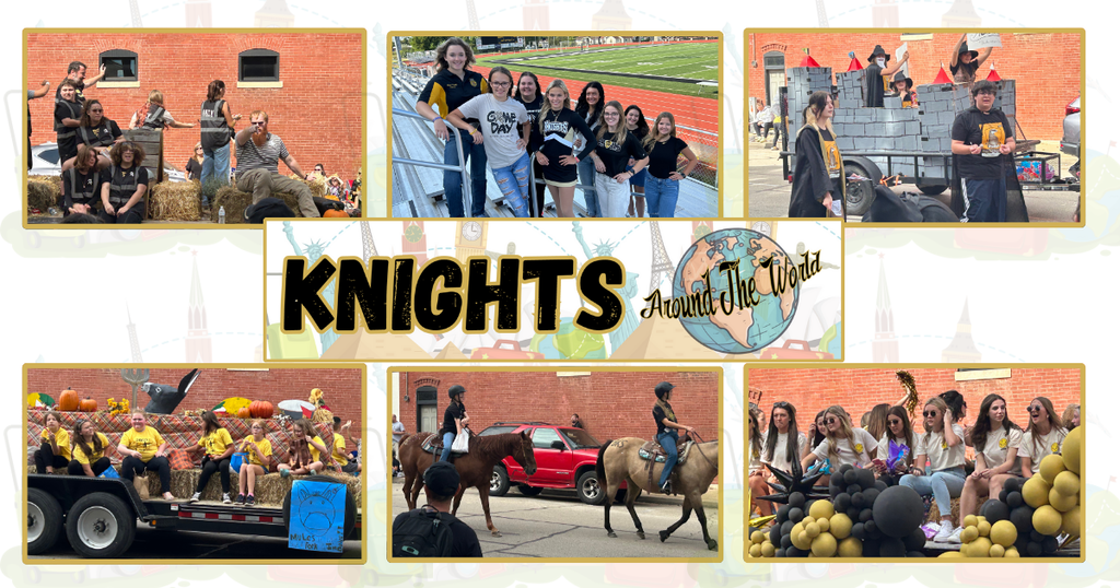 Random photos of students and floats in a homecoming parade