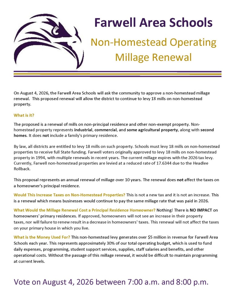 Non Homstead Operating Millage Renewal August 2026