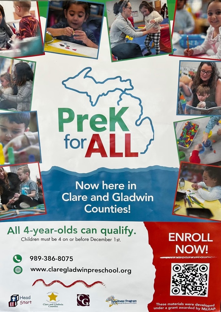 PreK for all enroll now all 4 year olds can qualify 989-386-8075