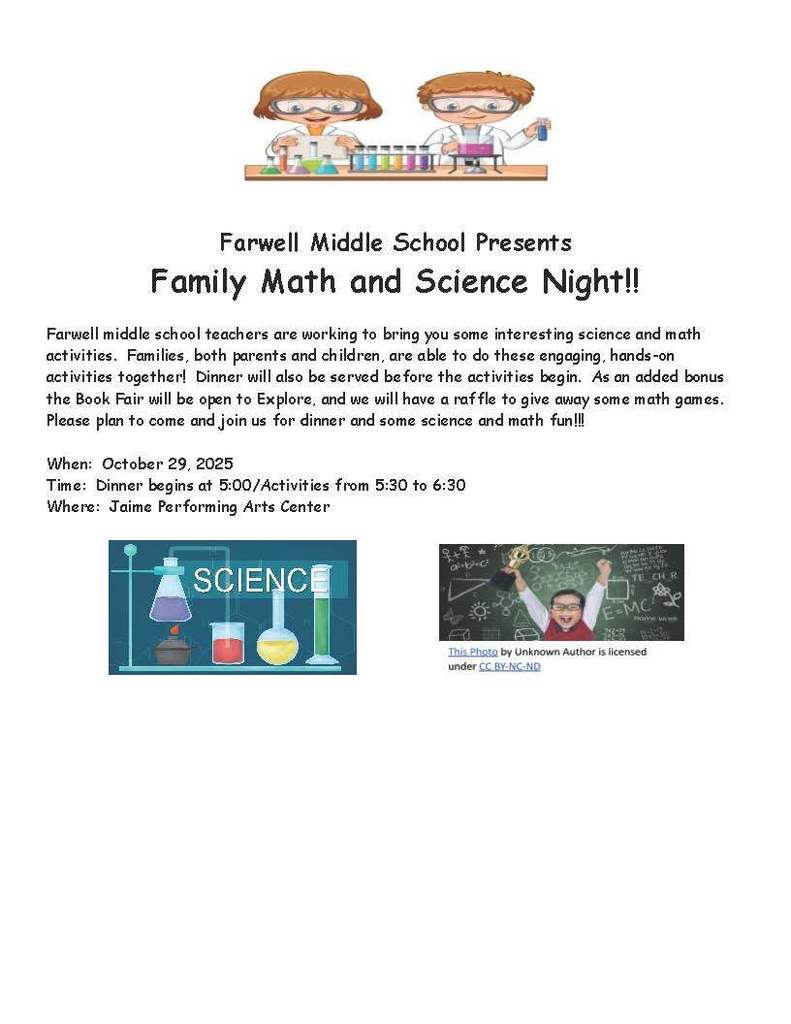 FMS Family Math and Science Night Oct 29th 2025 5-6:30