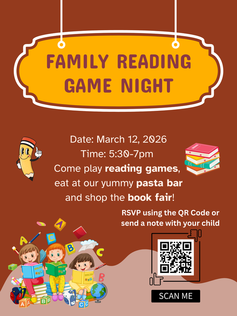 Elementary Family Reading Night on March 12th 2026 from 5:30-7pm