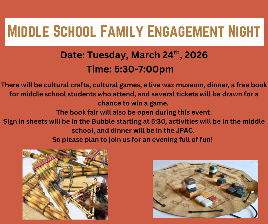 Middle School Family Engagement Night March 24th 5:30-7PM