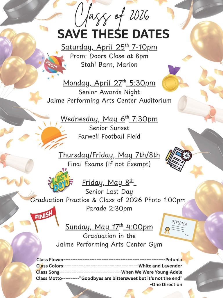 FHS CLASS OF 2026 INFORMATION/SAVE THE DATES