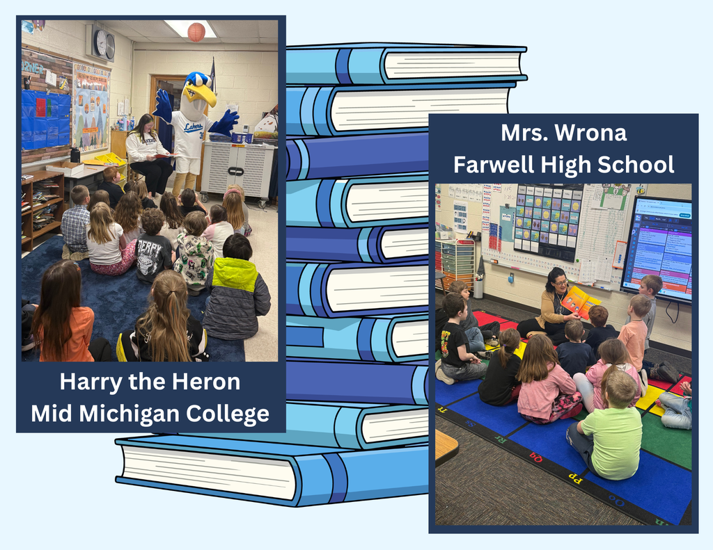 March is Reading Month Elementary Students being read to by Mrs. Wrona and Harry the Heron from MMC