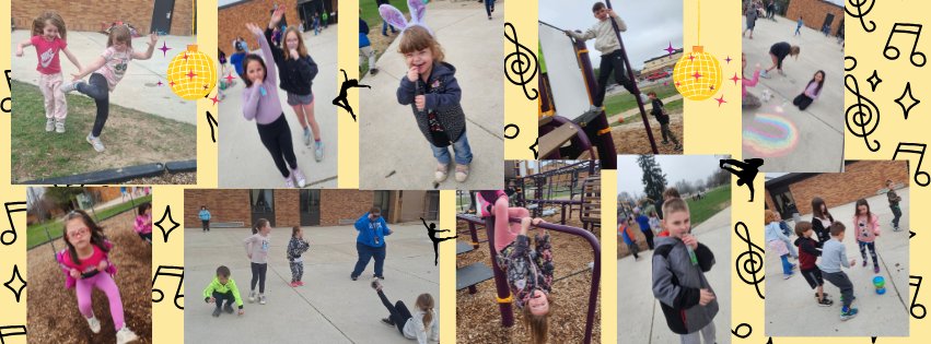 DANCE PARTY AT ELEMENTARY RECESS 2026 STUDENTS DANCING, SWINGING, DRAWING, PLAYING HAVING A GOOD TIME 