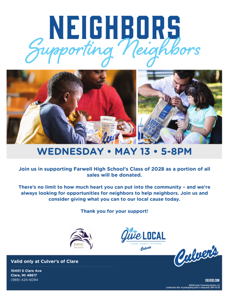 CLASS OF 2028 CULVERS NIGHT FUNDRAISER ON MAY 13 5-8PM