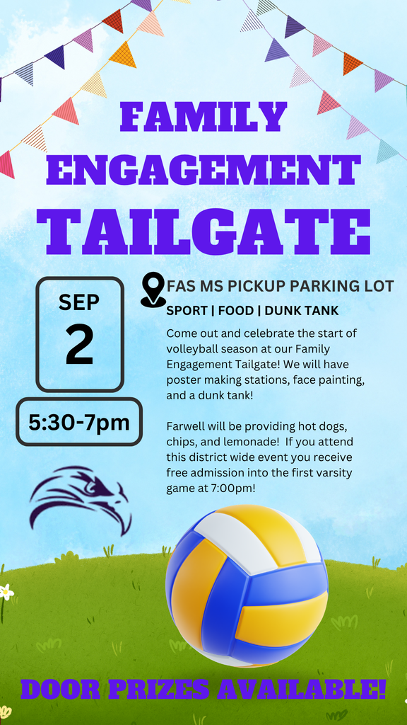 Family Engagement Tailgate September 2nd 5:30pm-7 @ FAS MS Pickup Parking Lot