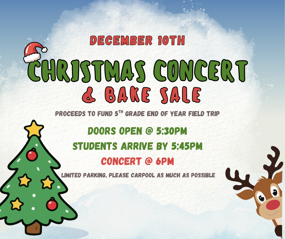 Christmas Concert & Bake Sale Poster, Wednesday December 10th at 6pm