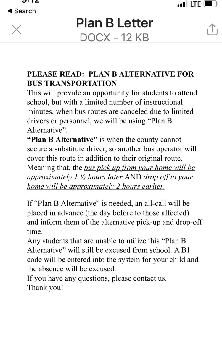 Plan B Alternative for Bus Transportation