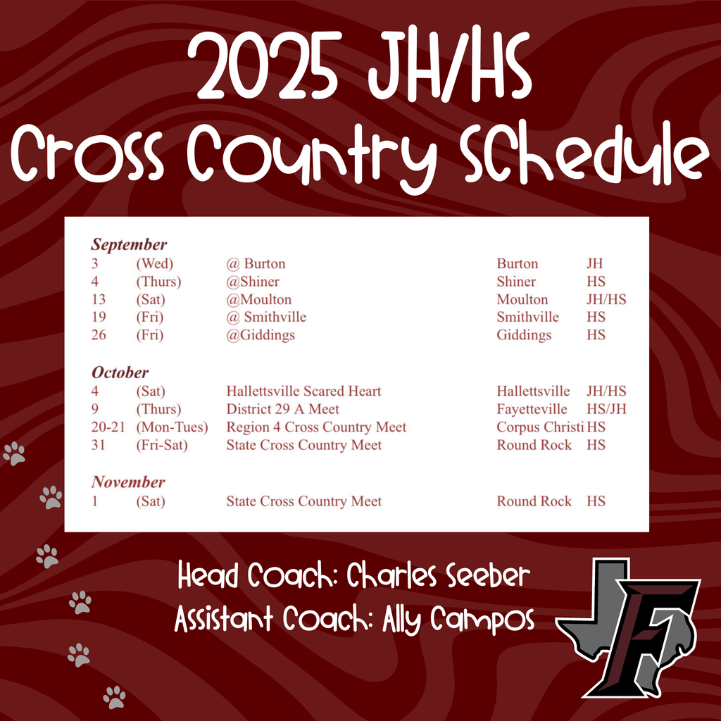 2025 JH/HS Cross Country Schedule